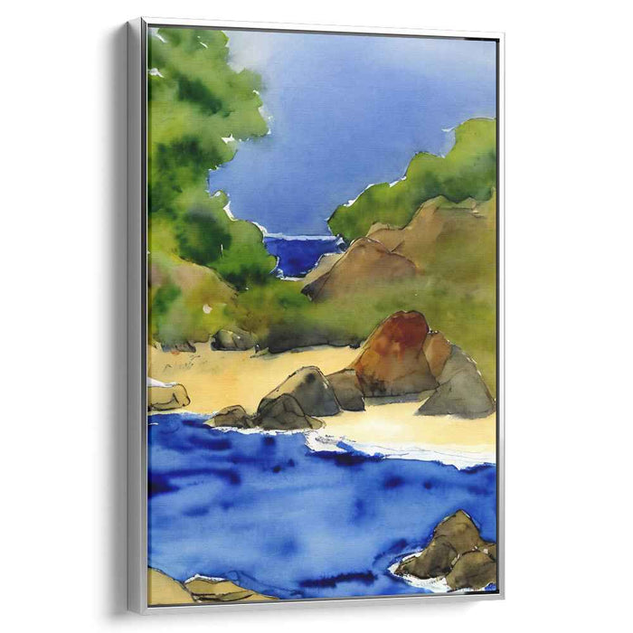 Shoreline Melody: Watercolor Beach Landscape Canvas Art Print