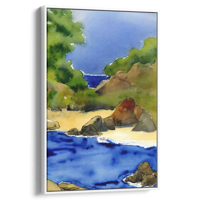 Shoreline Melody: Watercolor Beach Landscape Canvas Art Print