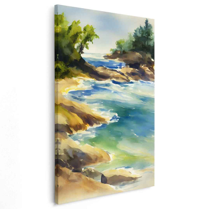 Aquatic Borderline: Watercolor Shoreline Canvas Art Print