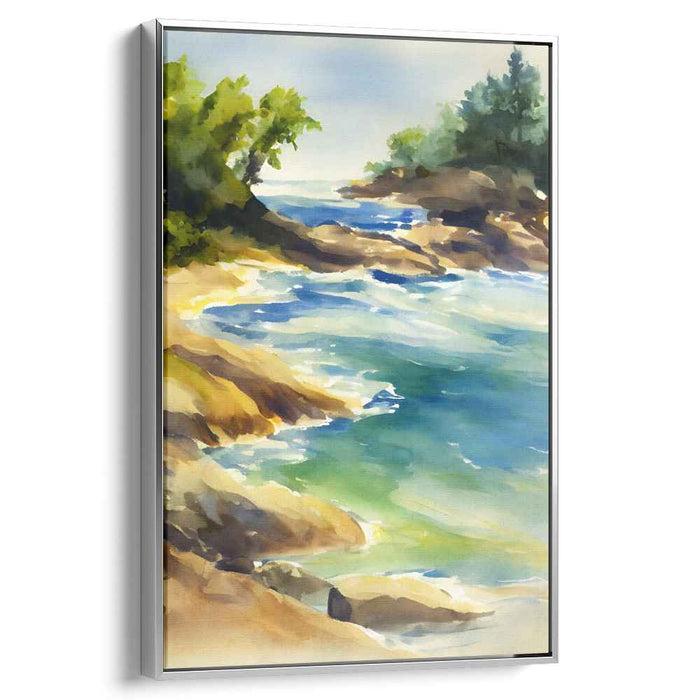 Aquatic Borderline: Watercolor Shoreline Canvas Art Print