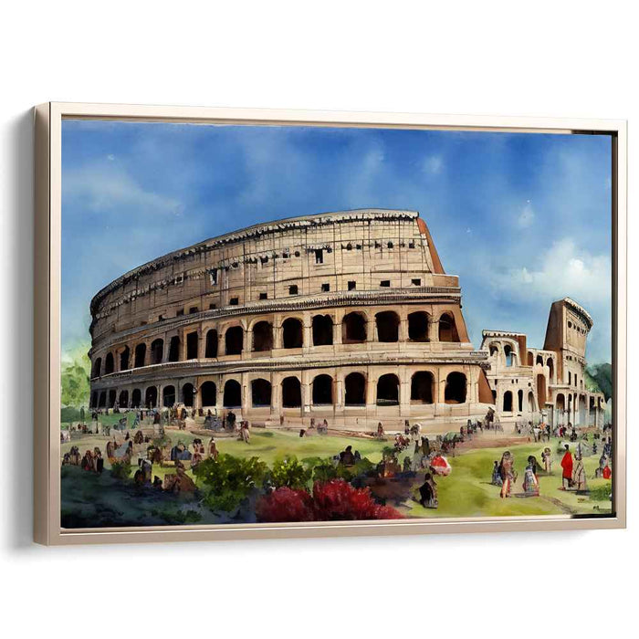 Aquatic Arena Impression: Watercolor Colosseum Canvas Art Print