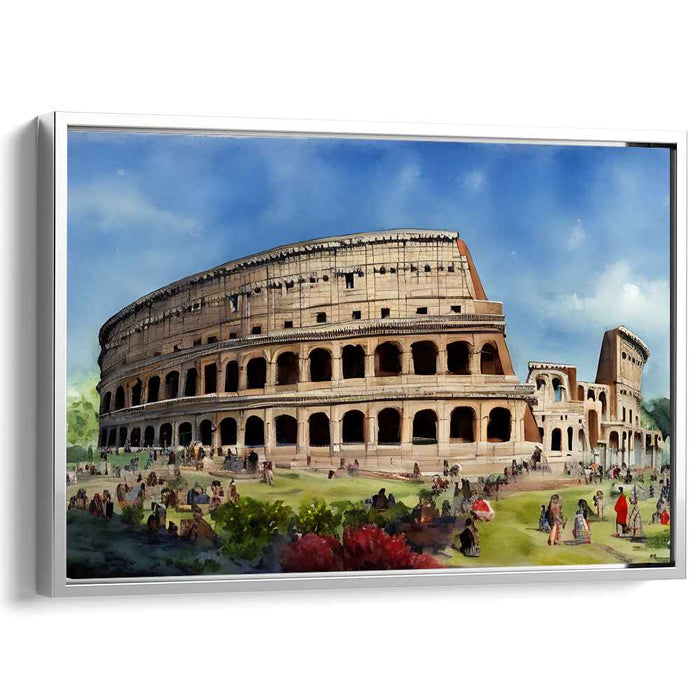 Aquatic Arena Impression: Watercolor Colosseum Canvas Art Print