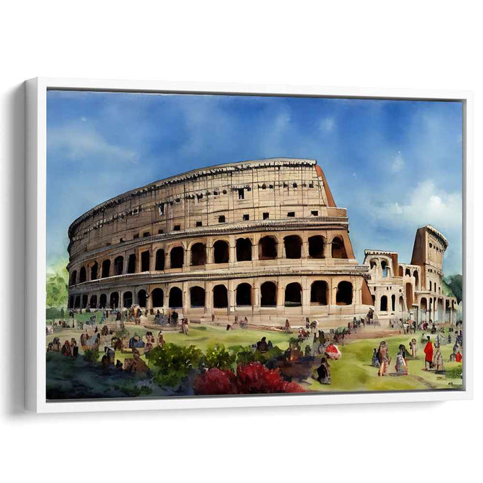 Aquatic Arena Impression: Watercolor Colosseum Canvas Art Print
