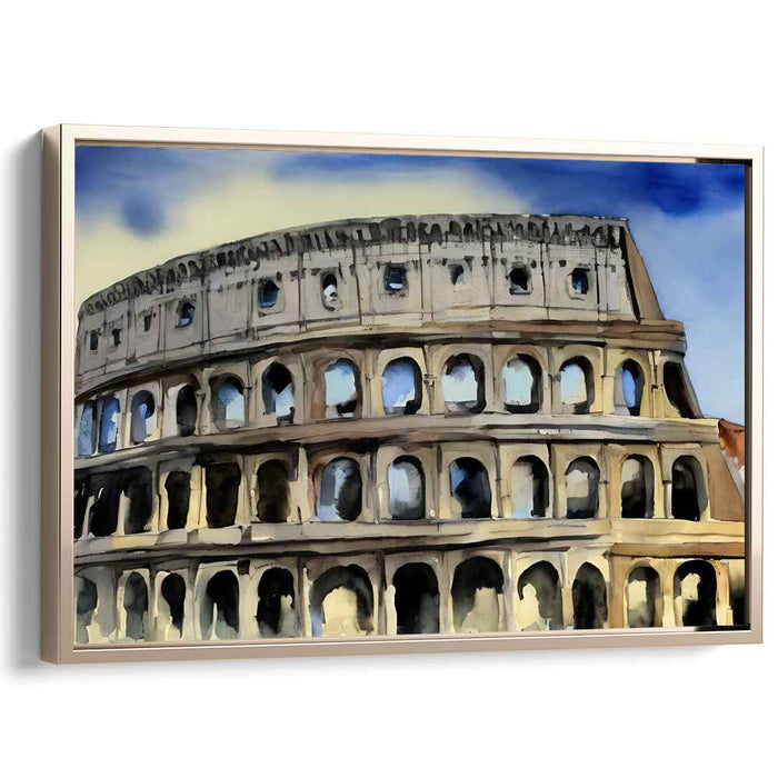 Echoes In Aquatic Hues: Watercolor Impression of Rome's Ancient Colosseum