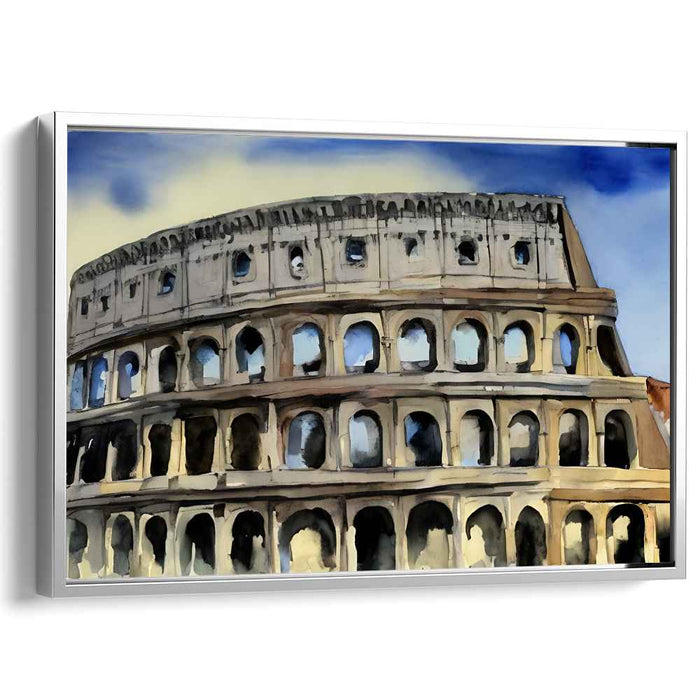 Echoes In Aquatic Hues: Watercolor Impression of Rome's Ancient Colosseum