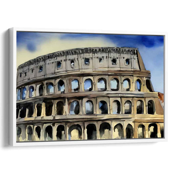 Echoes In Aquatic Hues: Watercolor Impression of Rome's Ancient Colosseum