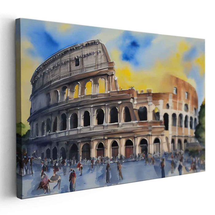 Aqua Colosseum Impressions: Watercolor Colosseum Canvas Art Print