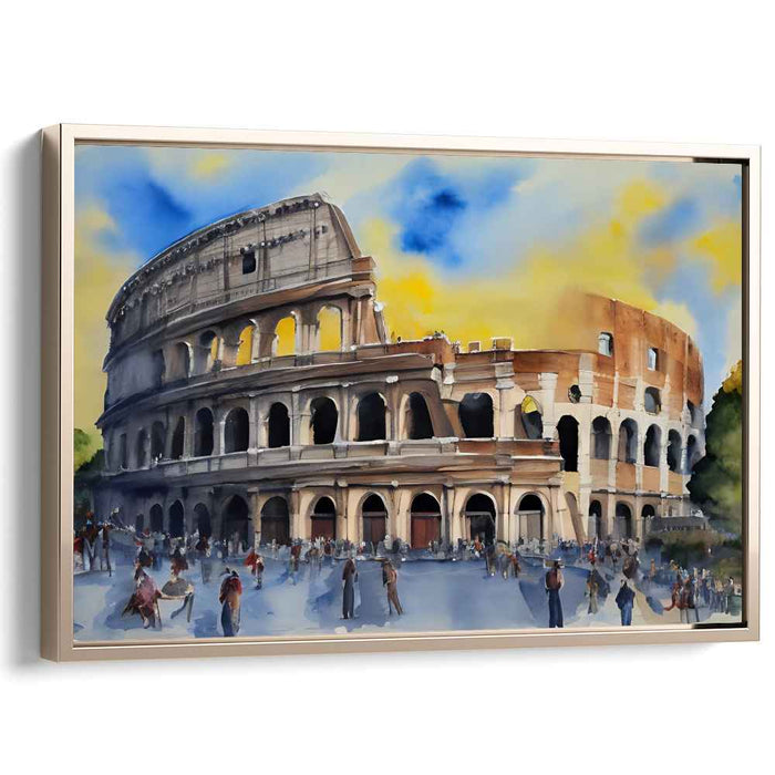 Aqua Colosseum Impressions: Watercolor Colosseum Canvas Art Print