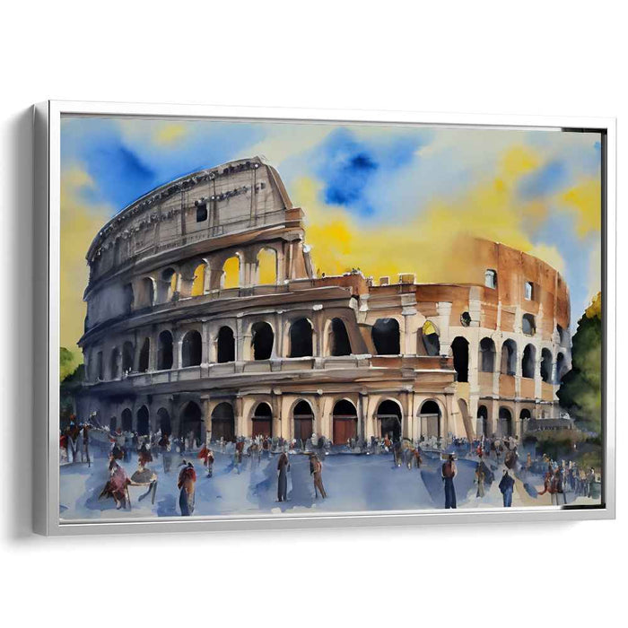 Aqua Colosseum Impressions: Watercolor Colosseum Canvas Art Print