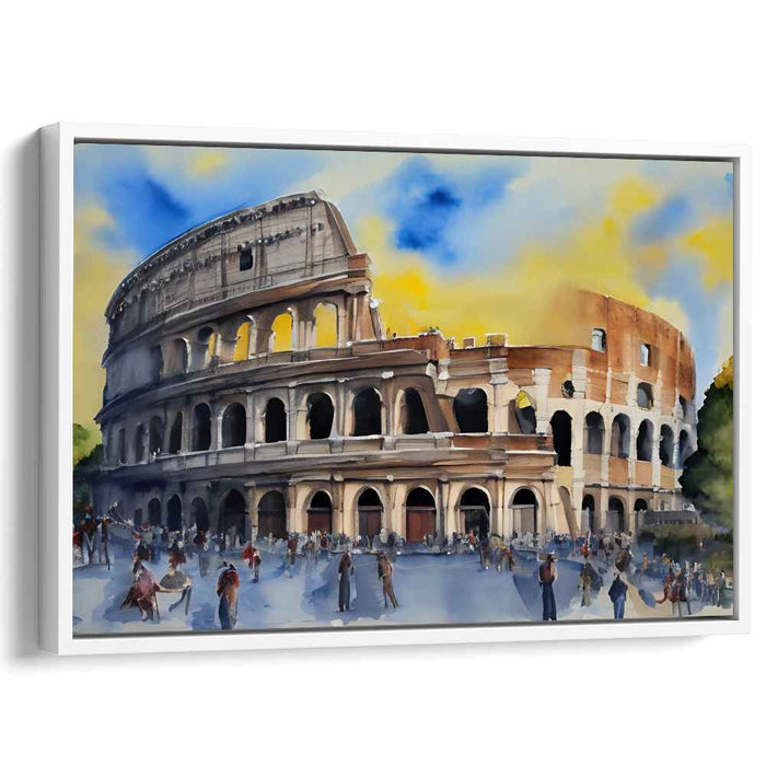Aqua Colosseum Impressions: Watercolor Colosseum Canvas Art Print