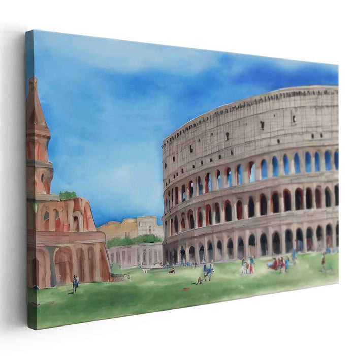Ethereal Ruins Rising Sunset: Majestic Colosseum Landscape Canvas Art Print