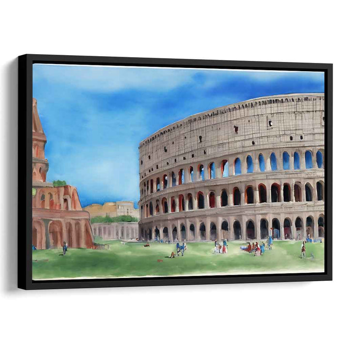 Ethereal Ruins Rising Sunset: Majestic Colosseum Landscape Canvas Art Print