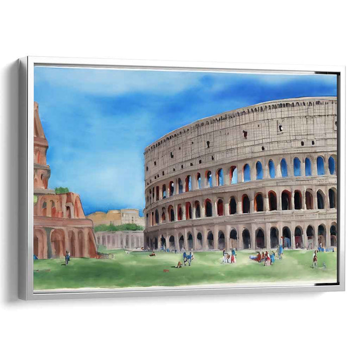 Ethereal Ruins Rising Sunset: Majestic Colosseum Landscape Canvas Art Print