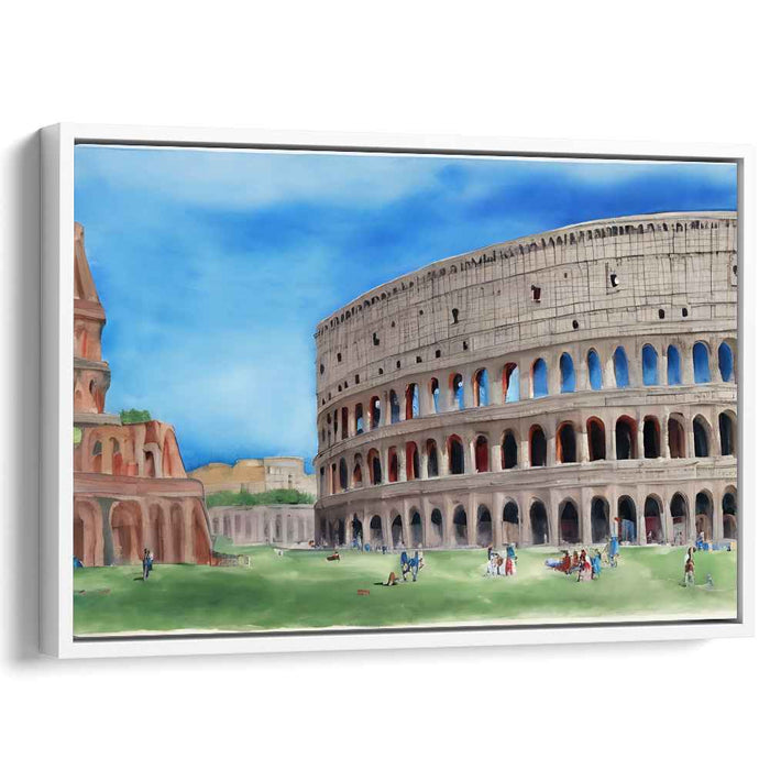 Ethereal Ruins Rising Sunset: Majestic Colosseum Landscape Canvas Art Print