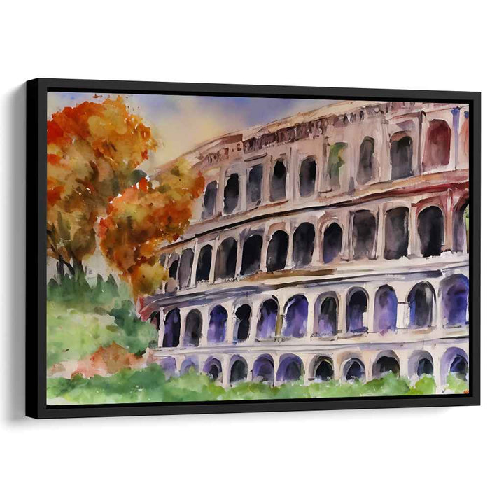 Chromatic Echoes of Ancient Glory: Impressionist Watercolor of the Roman Colosseum