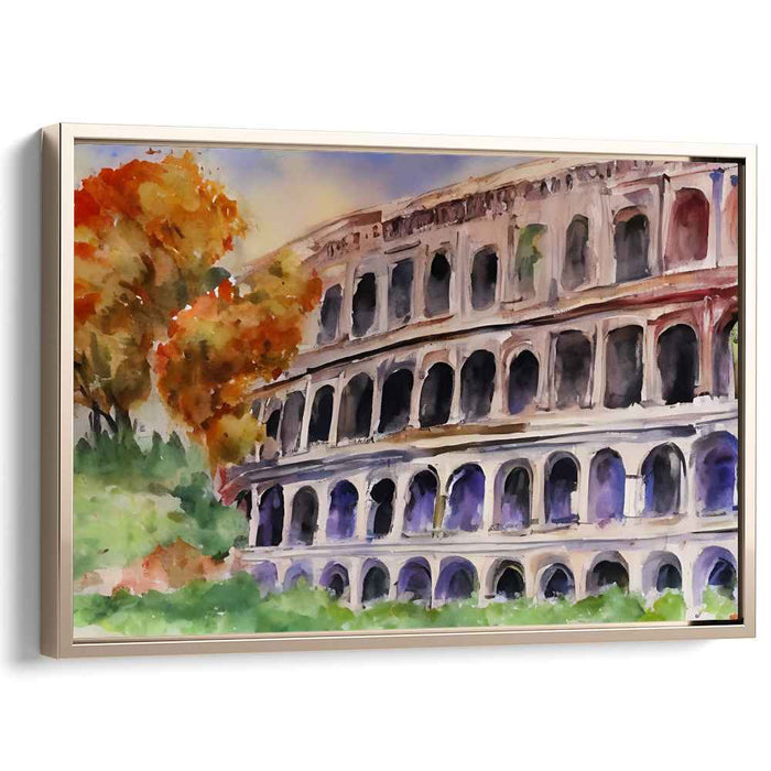 Chromatic Echoes of Ancient Glory: Impressionist Watercolor of the Roman Colosseum
