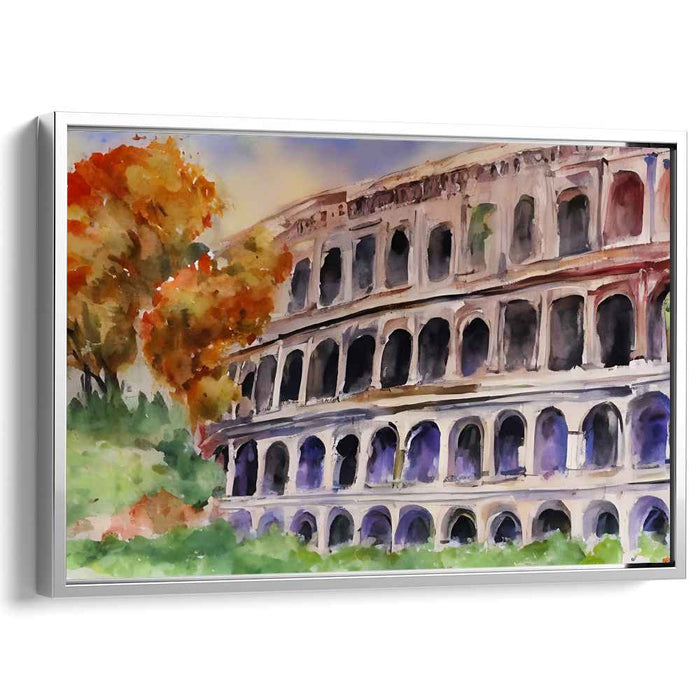 Chromatic Echoes of Ancient Glory: Impressionist Watercolor of the Roman Colosseum