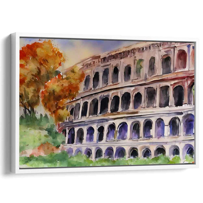 Chromatic Echoes of Ancient Glory: Impressionist Watercolor of the Roman Colosseum