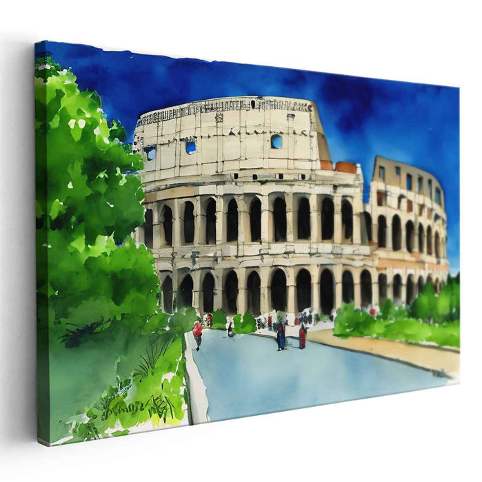 Ink Splatter Dream Colosseum: Lively Watercolor of the Iconic Colosseum