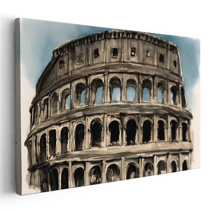 Inkwater Arena: Watercolor and Ink Colosseum Canvas Art Print