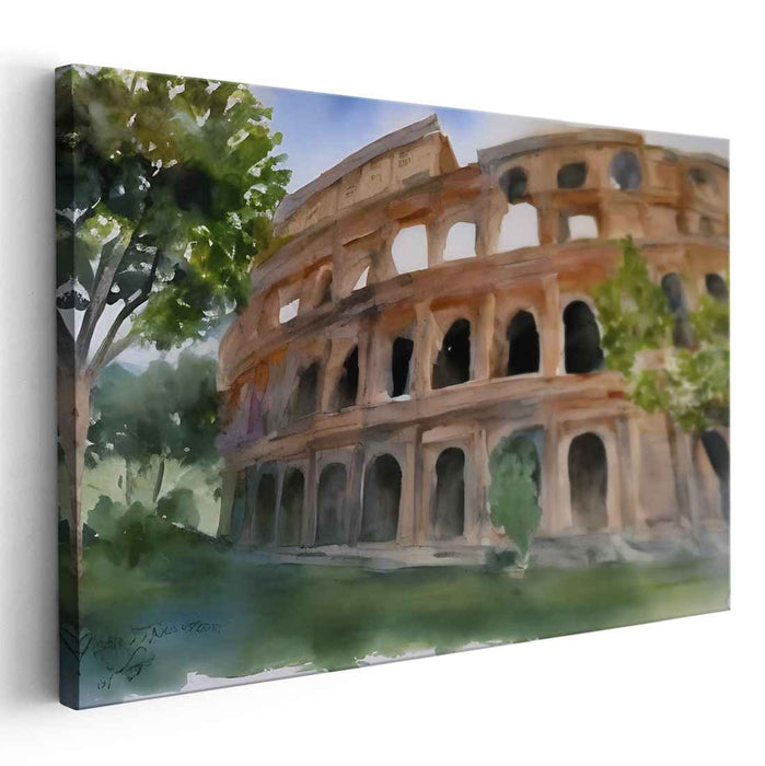 Aquatic Arena Illusion: Watercolor Colosseum Canvas Art Print