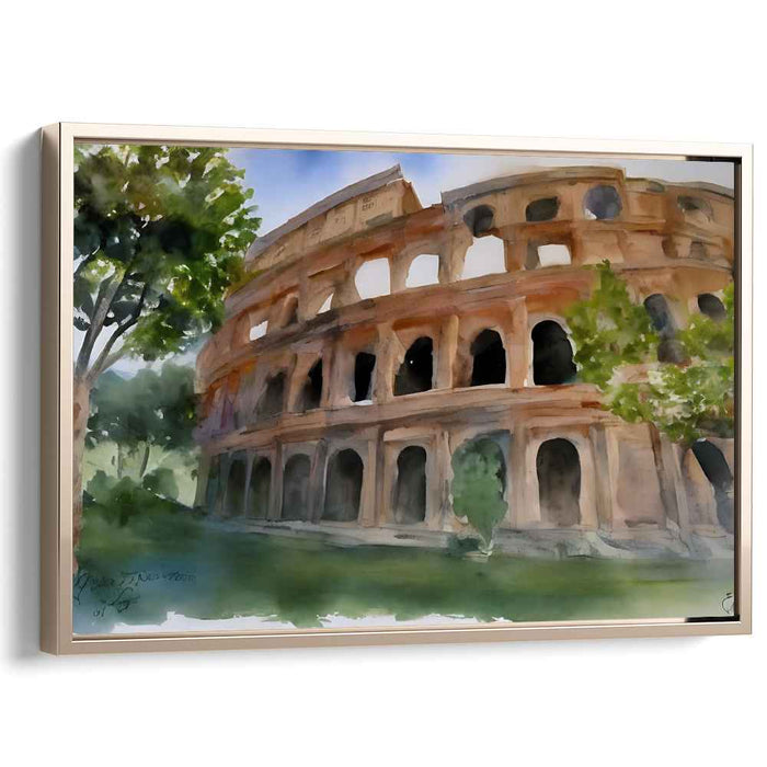 Aquatic Arena Illusion: Watercolor Colosseum Canvas Art Print