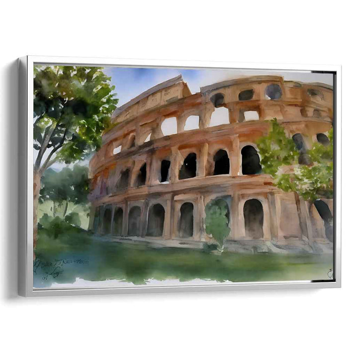 Aquatic Arena Illusion: Watercolor Colosseum Canvas Art Print