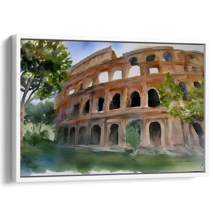 Aquatic Arena Illusion: Watercolor Colosseum Canvas Art Print