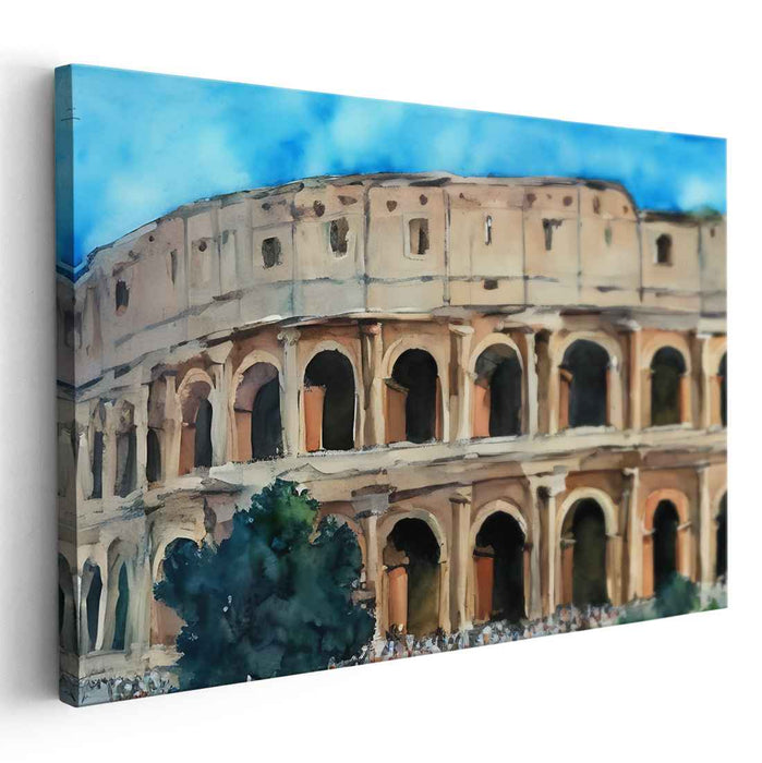 Ancient Echoes in Hues: Watercolor of the Colosseum