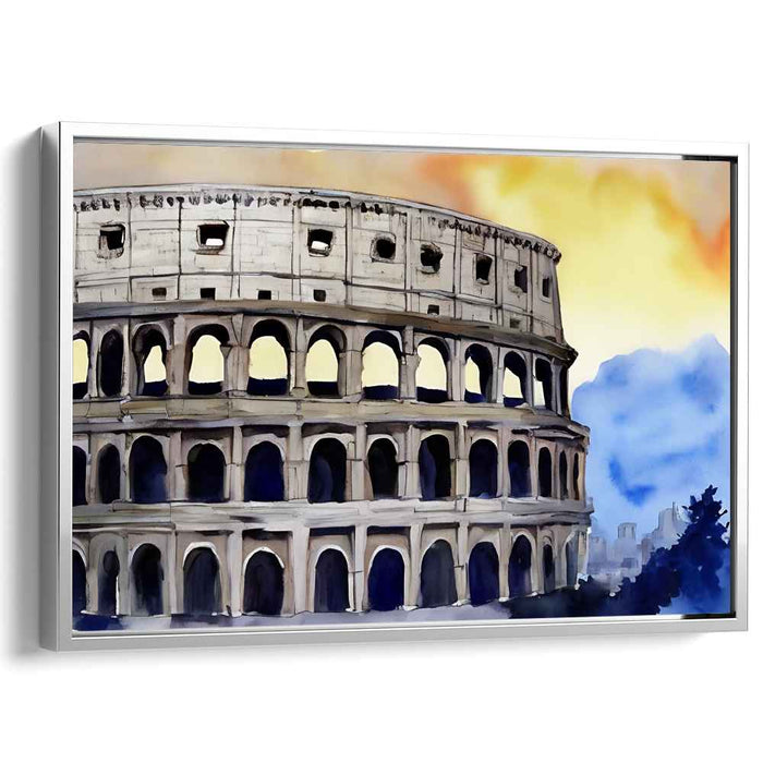 Aquarelle Ruins Glow: Watercolor Colosseum at Sunset Canvas Art
