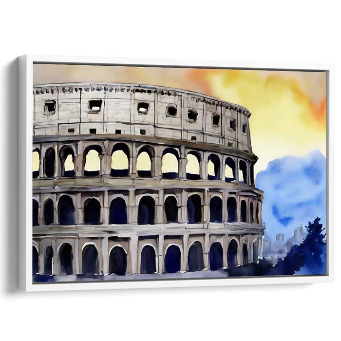 Aquarelle Ruins Glow: Watercolor Colosseum at Sunset Canvas Art