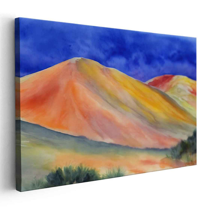 Serene Sunset Hills: Watercolor Landscape Canvas Art Print