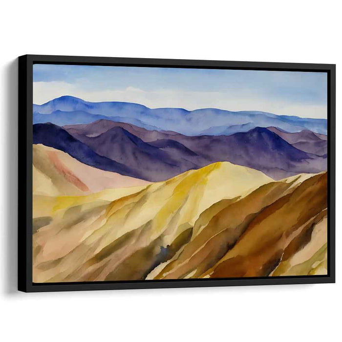 Ephemeral Horizon Harmony: Watercolor Landscape of Rolling Hills and Distant Mountains