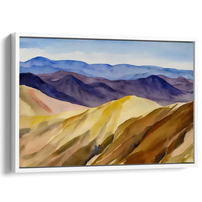 Ephemeral Horizon Harmony: Watercolor Landscape of Rolling Hills and Distant Mountains