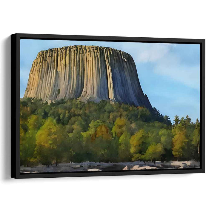 Monumental Serenity: Majestic Rock Formation and Autumn Forest Landscape Canvas Art