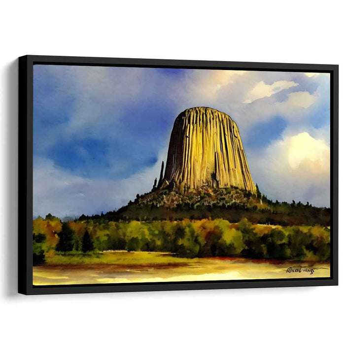 Cascade of Stone Giants: Watercolor Vista of a Towering Monolith