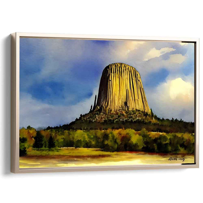 Cascade of Stone Giants: Watercolor Vista of a Towering Monolith