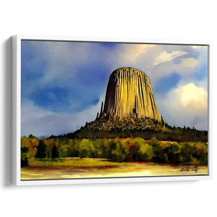 Cascade of Stone Giants: Watercolor Vista of a Towering Monolith