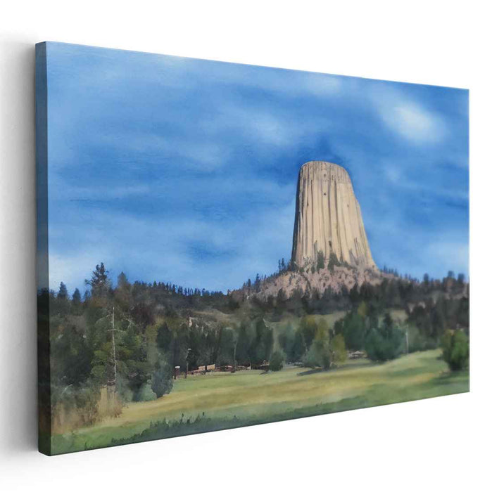 Monolith's Whispering Shadow: Serene Landscape with Towering Monolith Canvas Art