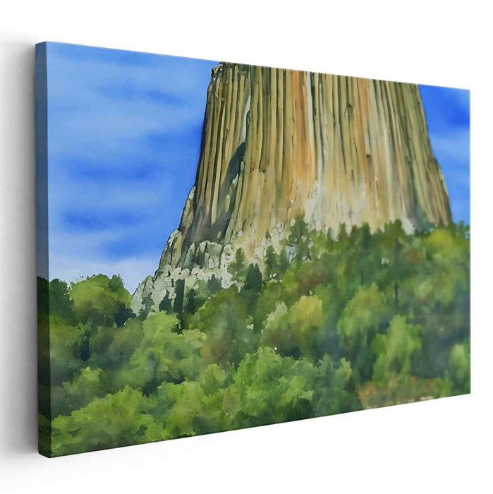 Echoing Heights Among Green Canopy: Towering Rock Formation Over Verdant Forest