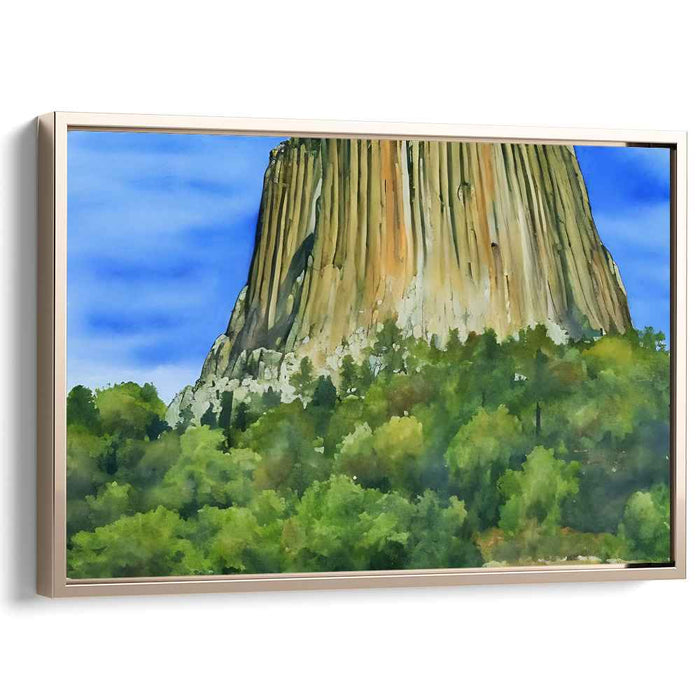 Echoing Heights Among Green Canopy: Towering Rock Formation Over Verdant Forest