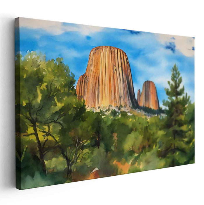 Tranquil Aqua Scene: Serene Landscape Watercolor Painting