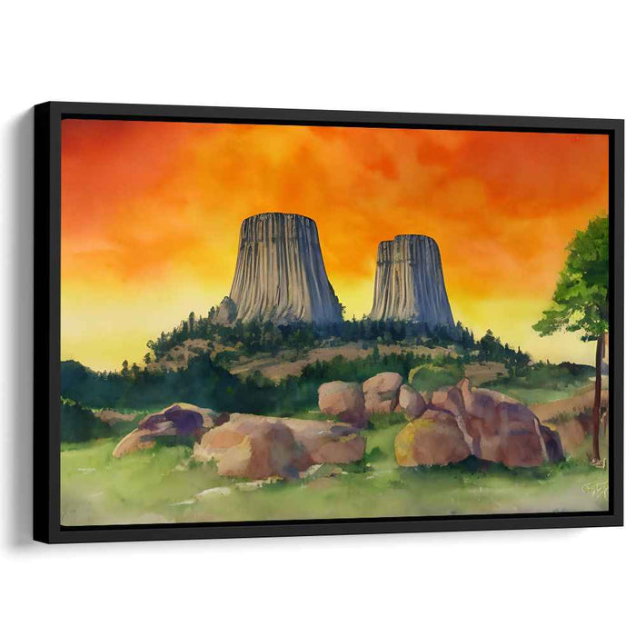 Majestic Twin Buttes at Sunset: A Watercolor Landscape Masterpiece