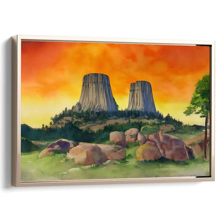 Majestic Twin Buttes at Sunset: A Watercolor Landscape Masterpiece