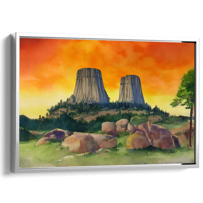 Majestic Twin Buttes at Sunset: A Watercolor Landscape Masterpiece