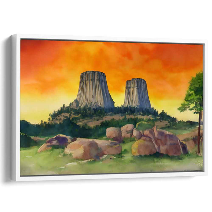Majestic Twin Buttes at Sunset: A Watercolor Landscape Masterpiece