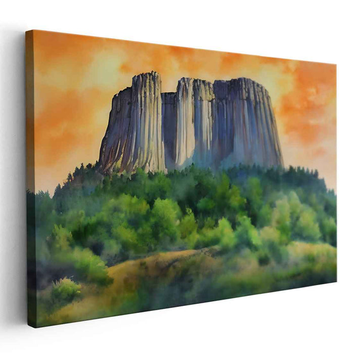 Verdant Dusk Canopy: Sunset Over Verdant Forest Canvas Art Print