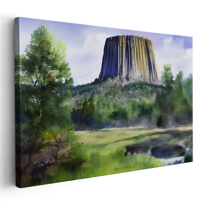 Ethereal Monolith Mirage: Serene Landscape with Towering Rock Formation