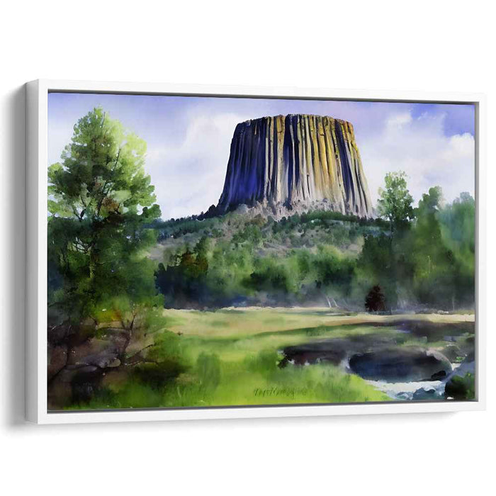 Ethereal Monolith Mirage: Serene Landscape with Towering Rock Formation