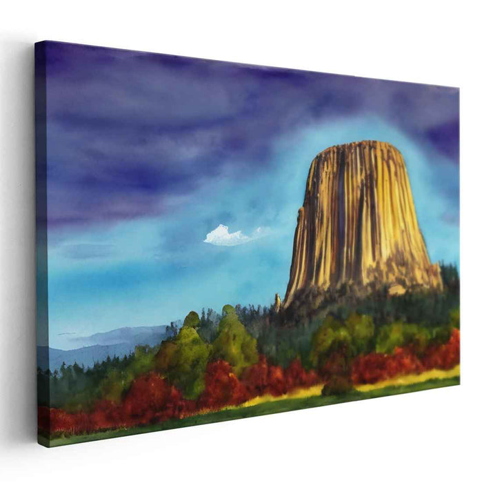 Iconic Earth's Embrace: Serene Landscape with Monumental Rock Canvas Art Print